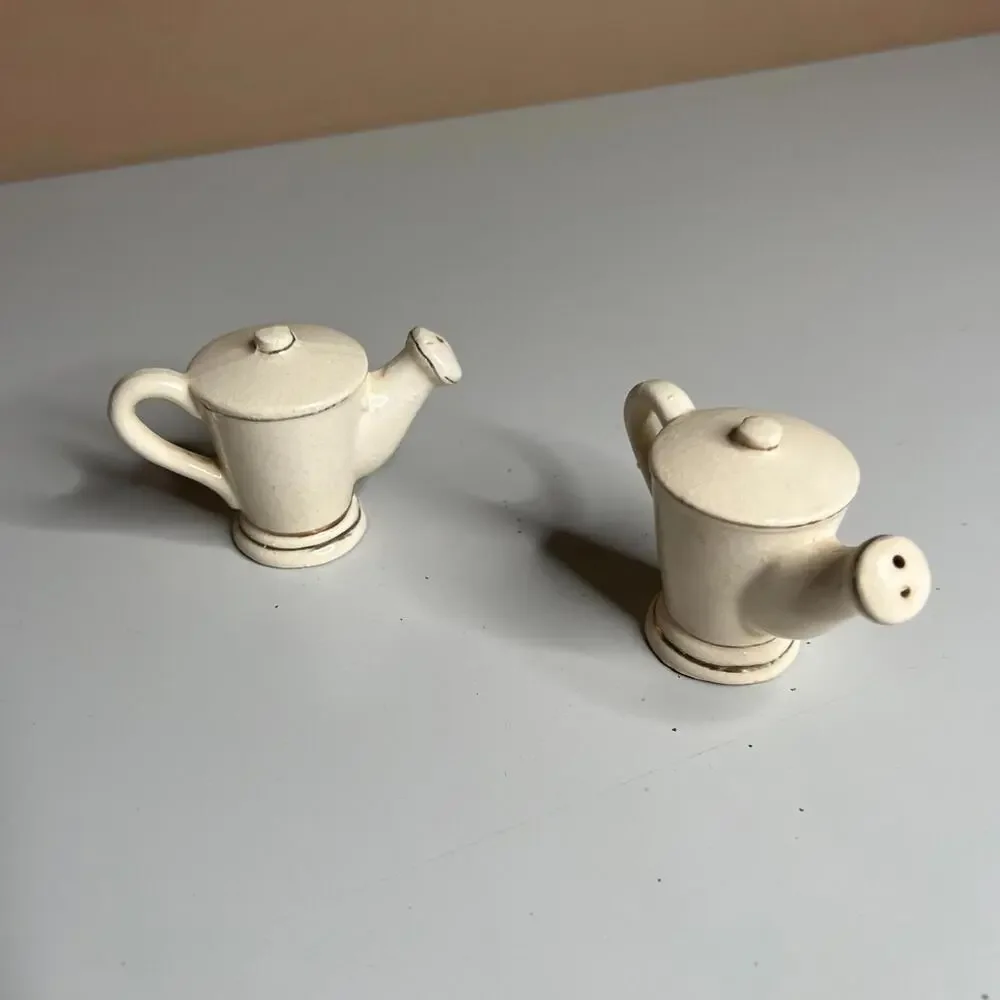 Vintage Japan Teapot Salt and Pepper Shakers Hand Painted Floral Ceramic 1950s‎